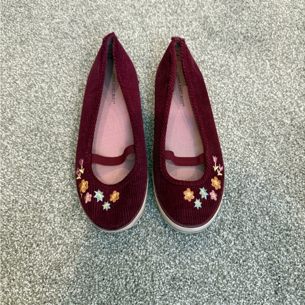 LOWER EAST SIDE Burgundy Flats with Floral Design
